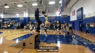 John Lyke catching air on rollerblades while filming a dunk for Season 2 of Swagger on Appletv+