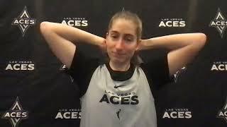 Las Vegas Aces guard Kate Martin talks to the media after practice