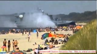 Russian military hovercraft ploughs into crowded beach