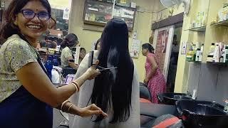 long haircut in beauty parlour ️ long hair trim by Madhabi with original sound 