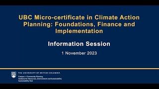 Climate Action Planning Information Session | Program Overview | UBC Extended Learning