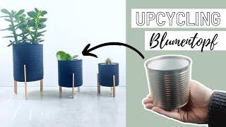 Upcycling Blumentopf mit Holzfüßen - Einfache DIY-Idee für Dosen