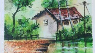 how to paint landscape in watercolors/time lapse/inspired by @morning drizzle.