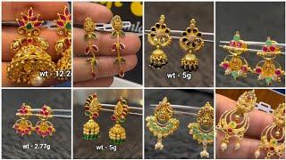 Latest 22k gold earrings designs with WEIGHT || Gold jhumkas with WEIGHT ||