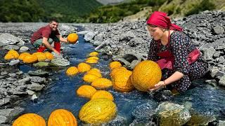 Washing Giant Melons in the Mountain River! Winter Melon Canning with the Hermit Family!