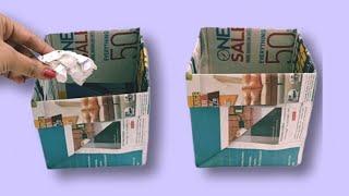 How to make Newspaper Trash Bin | Paper Box using Newspaper | Best out of waste | Newspaper Craft