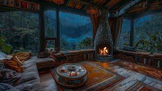 Cozy Treehouse Ambience: Deep Sleep, Relaxation, Healing with Fireplace Sounds & Rain Sounds 