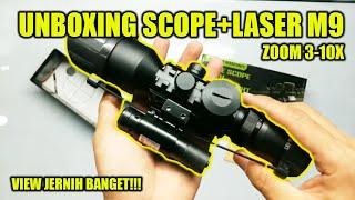 Unboxing Rifle Scope+Laser M9 3-10x42 | Airsoftgun