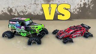 Axial SMT10 Grave Digger vs Traxxas Rustler 4x4 | Remote Control Car | RC Cars