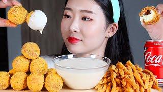 뿌링치즈볼 뿌링감자 뿌링뿌링소스 리얼사운드먹방/CHEESE BALLS Cheese Fries Mukbang Eating Show チーズボール BolaKeju Phô mai viên