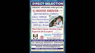 MEMO CONSULTANCY –MUMBAI. Qatar Driver job . 09/ May /2023 Job in Qatar 2023, Gulf Job, #driver