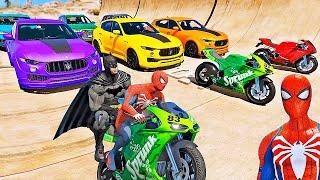 CARROS e MOTOS com HOMEM ARANHA e SUPER HERÓIS! Desafio de Super Carros e MOTOS na Rampa - IR GAMES