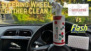 Steering Wheel Deep Clean| Removing the Shine From Steering Wheel Leather| Magic Sponge vs GTechniq