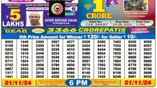  Nagaland Lottery Live 6pm 21/11/2024 Day | State Dear Lottery Result