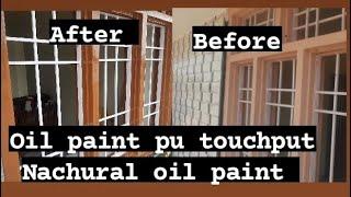 Chaukhat per oil paint golden brown speed polish  natural oil paint PU touch putचोकट पर ओयल पेटेंट