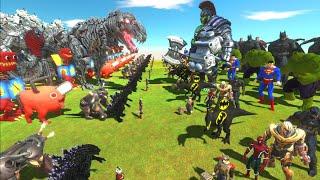 RICKLY WAR - MECHA TEAM vs SUPERHEROES TEAM - Animal Revolt Battle Simulator