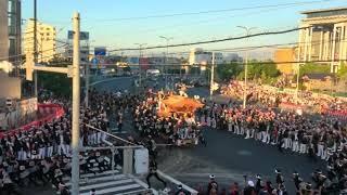 令和6年岸和田だんじり祭り　カンカン場　本町　曳き出し　綱中綺麗なLライン！後梃ドンス全員飛んだ～！返し完璧！