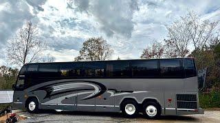 Prevost bus just doesn’t want to leave.  Big oil leak, dead batteries, brake light issues