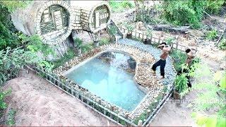 Build Mini Swimming Pool And House Using Wooden Brick And bamboo