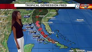 Tropical depression Fred moves west; Tropical depression 7 strengthens