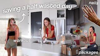 SAVING A HALF WASTED DAY | Cleaning Apartment, Opening Packages + Nail Vlog