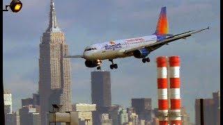 New York (EWR) Airport and full Manhattan night view take-off