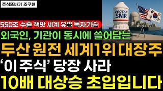 [주식] 원전 10년 대상승 슈퍼사이클 이제 시작이다!! 외국인과 기관이 개미 몰래 쓸어담고있는 원전 숨겨진 대장주 세계 1위 '이 기업' 두산에너빌리티 업고 순식간에 급등할겁니다
