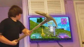 Kid DESTROYS $4000 TV over Fortnite.. (RAGE)