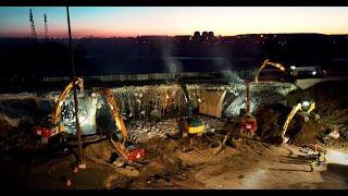 NEW VIDEO, WATCH BIG Heavy Equipment DEMOLISH the Deerfoot Trail Bridge in Calgary.