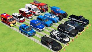 TRANSPORTING ALL POLICE CARS, AMBULANCE, FIRE TRUCK, MONSTER TRUCK WITH TRUCK -FARMING SIMULATOR 22!