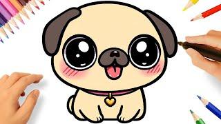 HOW TO DRAW A CUTE PUG DOG KAWAII EASY 