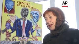 Russian anti-US system demo, ugly Trump portrait