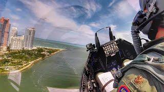 F-16 Over the Shoulder Cockpit View - Airshow over South Beach Miami - Cockpit Audio