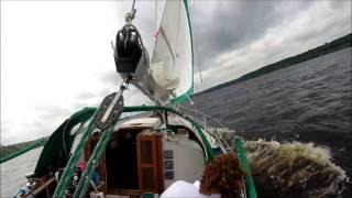 Sailing a Bayfield 32C on the St. Croix River in heavy winds.