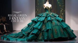 "Regal Green Fantasy Couture: A Breathtaking Showcase of Elegance"