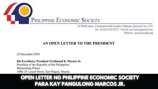 OPEN LETTER NG PHILIPPINE ECONOMIC SOCIETY PARA KAY PANGULONG MARCOS JR.