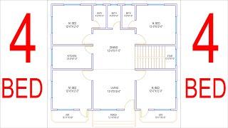 HOUSE PLAN DESIGN | EP 211 | 1200 SQUARE FEET 4 BEDROOMS HOUSE PLAN | LAYOUT PLAN