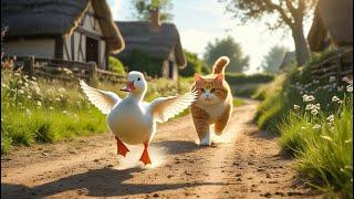 Orange Cat Hunts a Duck in the Village | Will He Catch It ? | @Kucingorange-t6s @@meowneow-g9d