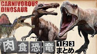 【肉食恐竜まとめ37体！Carnivorous dinosaur】肉恐竜図鑑まとめ！ティラノサウルス,スピノサウルス,ヴェロキラプトル,アロサウルスが登場！白亜紀,ジュラ紀,三畳紀