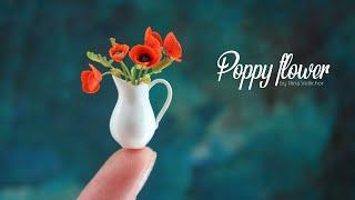 Miniature realistic poppy bouquet  Polumer clay flowers tutorial