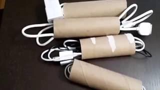 Cable management,DIY Cabling using empty tissue tube roll for android, iPhone etc cabling