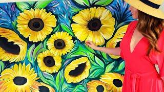 Sunflower field Acrylic Painting | Tutorial Easy