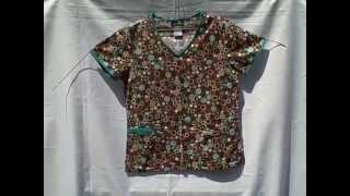 #276S Cherokee Scrub Top Short Sleeve 3 Pocket V-Neck Pullover size S