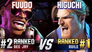 SF6 ▰ FUUDO (#2 Ranked Dee Jay) vs HIGUCHI (#1 Ranked Guile) ▰ High Level Gameplay