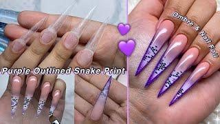 PURPLE OUTLINED SNAKE PRINT NAILS POLYGEL OMBRE & NAIL FOILS! | Nail Tutorial