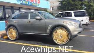 Acewhips.NET- Female's Infiniti FX35 on Gold 28" DUB Crown Floaters