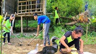 Two orphans cleaned up around the house together. Digging the ground to make a yard.