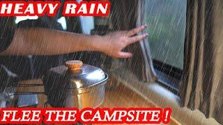 CAR CAMPING IN HEAVY RAIN : FLEE THE CAMPSITE ! Smart or cowardly ? RAIN SOUNDS, ASMR, DOG, SOLO