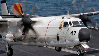 C-2 Greyhound takeoff and landing on U.S Navy Carrier