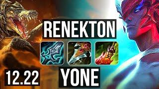 RENEKTON vs YONE (TOP) | 10/2/8, 600+ games | KR Diamond | 12.22